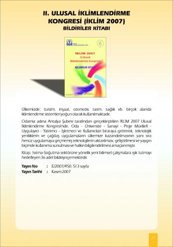 II. ULUSAL İKLİMLENDİRME KONGRESİ İKLİM 2007 BİLDİRİLER KİTABI